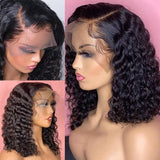 Curly BOB Wig Human Hair 200 Denaity 13x6 HD Lace Front Deep Wave Wigs for Black Women Glueless Wear and Go Pre Plucked Deep Wave Wet and Wavy Glueless Wigs Human Hair Natural Color 6~16 Inch