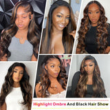 13x4 1B/30 Body Wave Lace Front Wigs Human Hair Pre Plucked HD Lace Frontal Highlight Wig 180% Density Glueless Wigs