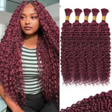 99j Red Burgundy 100% Human Braiding Hair for Boho Braids Braiding Knotless 12A Deep Wave Bulk Bohemian