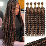 P4/30 Deep Wave Human Braiding Hair  Bulk Human Hair for Braiding No Weft Human Braiding Hair for Boho Braids Wet and Wavy 100% Brazilian Virgin Curly Hair