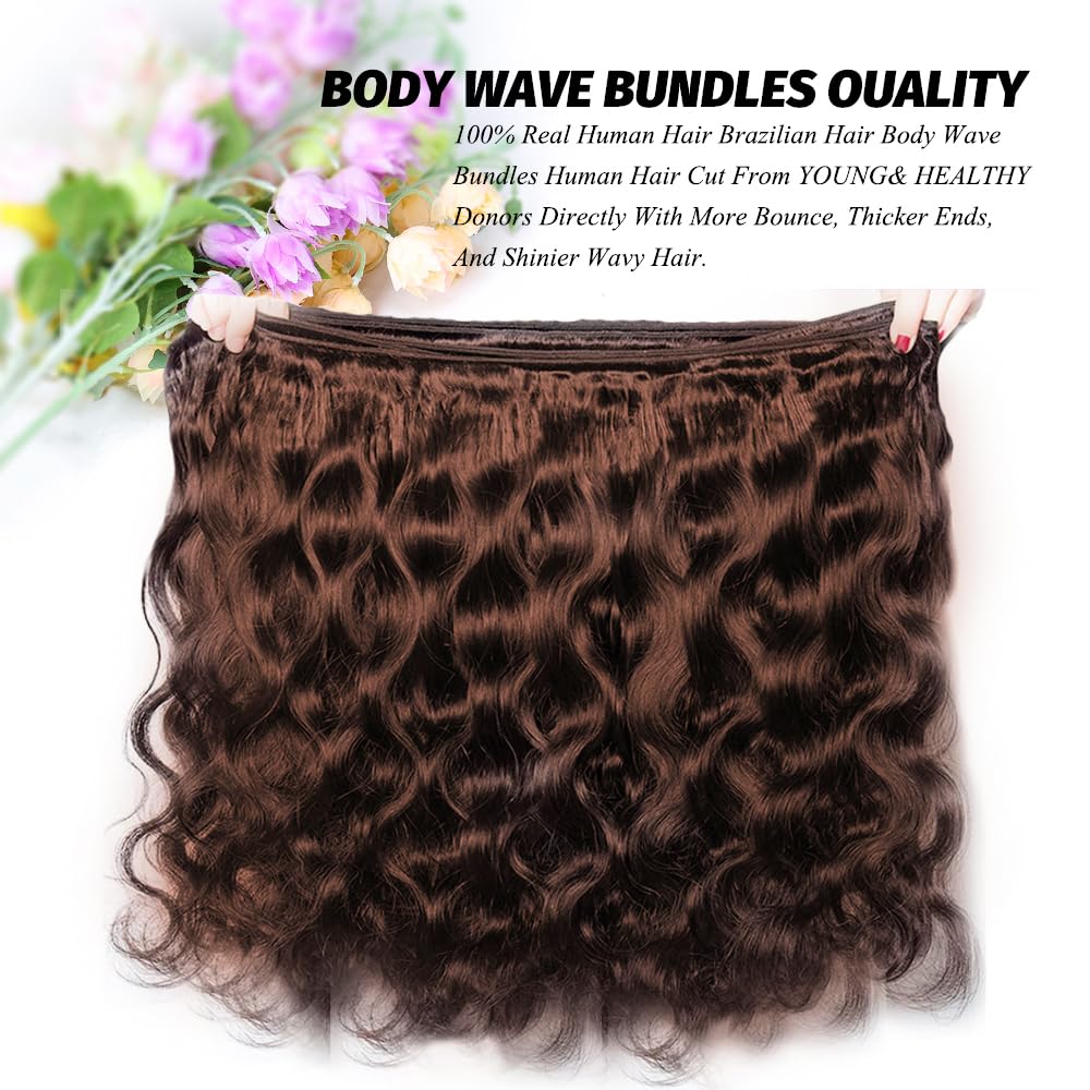 Brown Human Hair Bundles Body Wave Brown Bundles Human Hair 12A 100% Unprocessed Brazilian Virgin Hair Chocolate Color Body Wave Color 4#