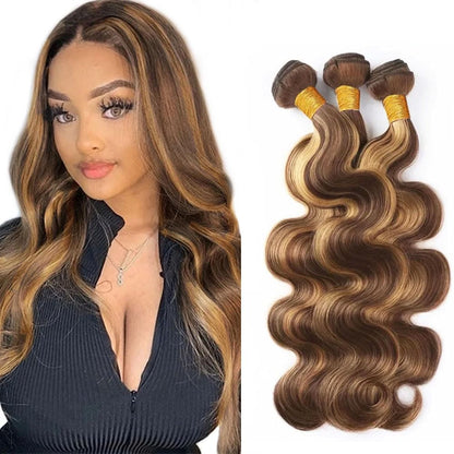 Ombre Highlight Body Wave Bundles Human Hair 12A Honey Blonde P4/27 Human Hair Body Wave 14~28 inch 100% Unprocessed Brazilian Virgin Hair Bouble Weft Natural Weave