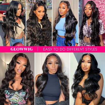 13x6 HD Lace Front Wigs Human hair Pre Plucked 180 Density 12A Brazilian Body Wave Frontal Wigs Human Hair with Baby Hair Natural Hairline Natural Black Color