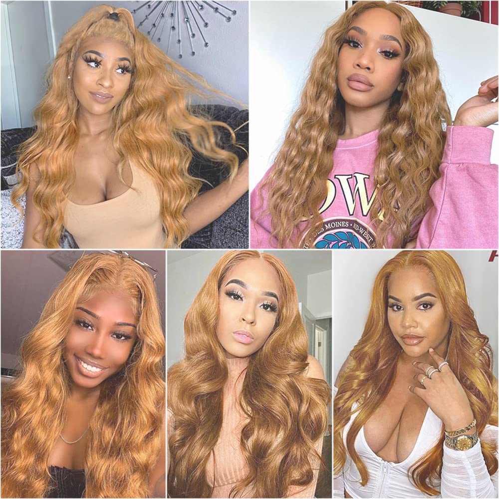 Honey Blonde Bundles Human Hair Brazilian #27 Colored Body Wave Bundles 12A Grade 100% Unprocessed Hair Weft(14~28 Inch)