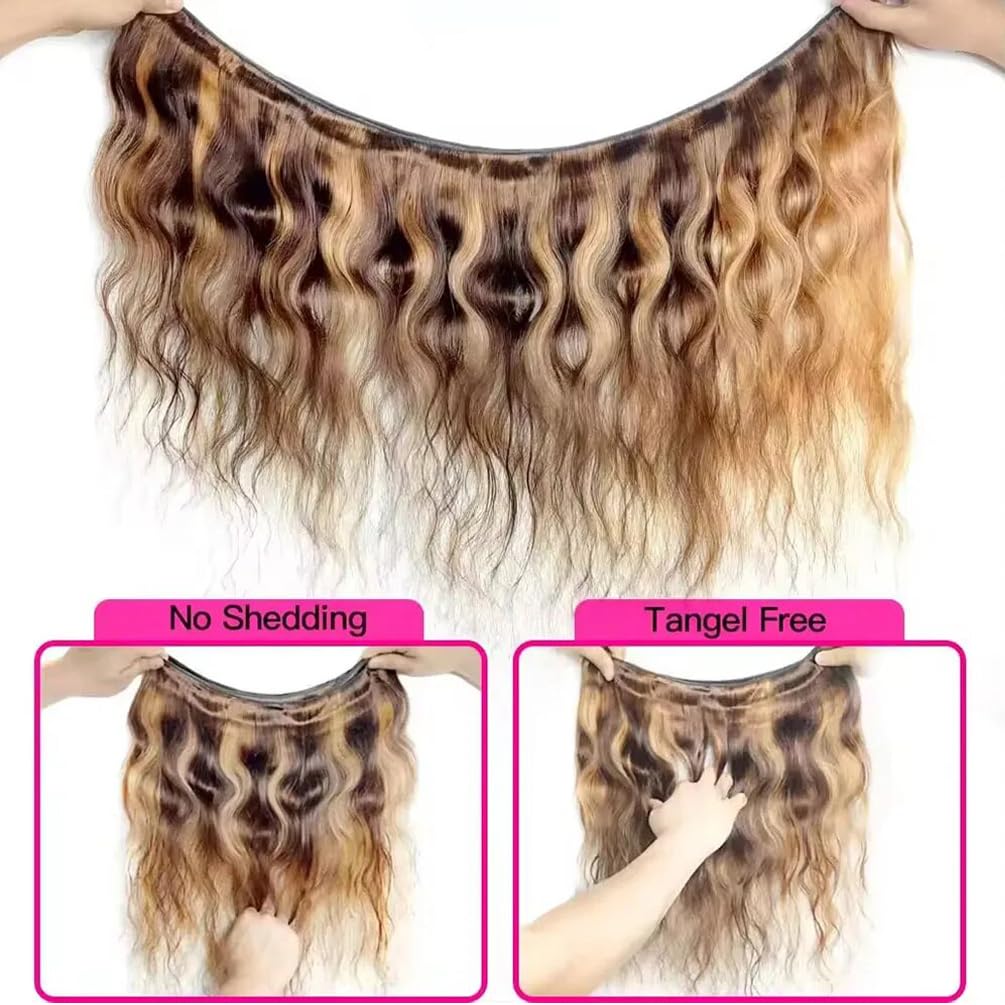 Ombre Highlight Body Wave Bundles Human Hair 12A Honey Blonde P4/27 Human Hair Body Wave 14~28 inch 100% Unprocessed Brazilian Virgin Hair Bouble Weft Natural Weave