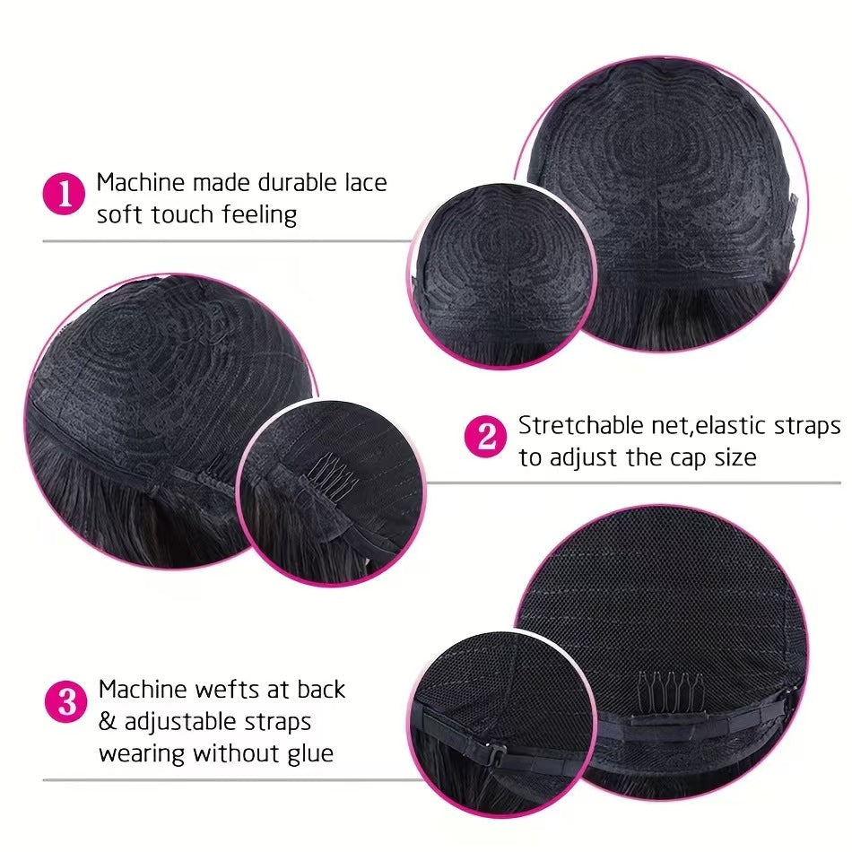 Short Bob Wigs Human Hair 8-14 Inch Glueless Wear and Go Bob Wig With Bangs Human Hair Wigs Brazilian Straight Hair No Lace Front Natural Black Wig