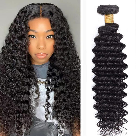 14~28 Inch Deep Wave Human Hair Bundles Water Wave Bundles 100% Unprocessed 12A Virgin Wet and Wavy Double Weft Deep Curly Weave Brazilia Natural Black
