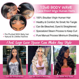 13x6 Lace Front Wigs Human Hair Pre Plucked 200% Density Body Wave HD Lace Front Wigs Human Hair Transparent Frontal Glueless Wigs Virgin Human Hair for Women Natural Black