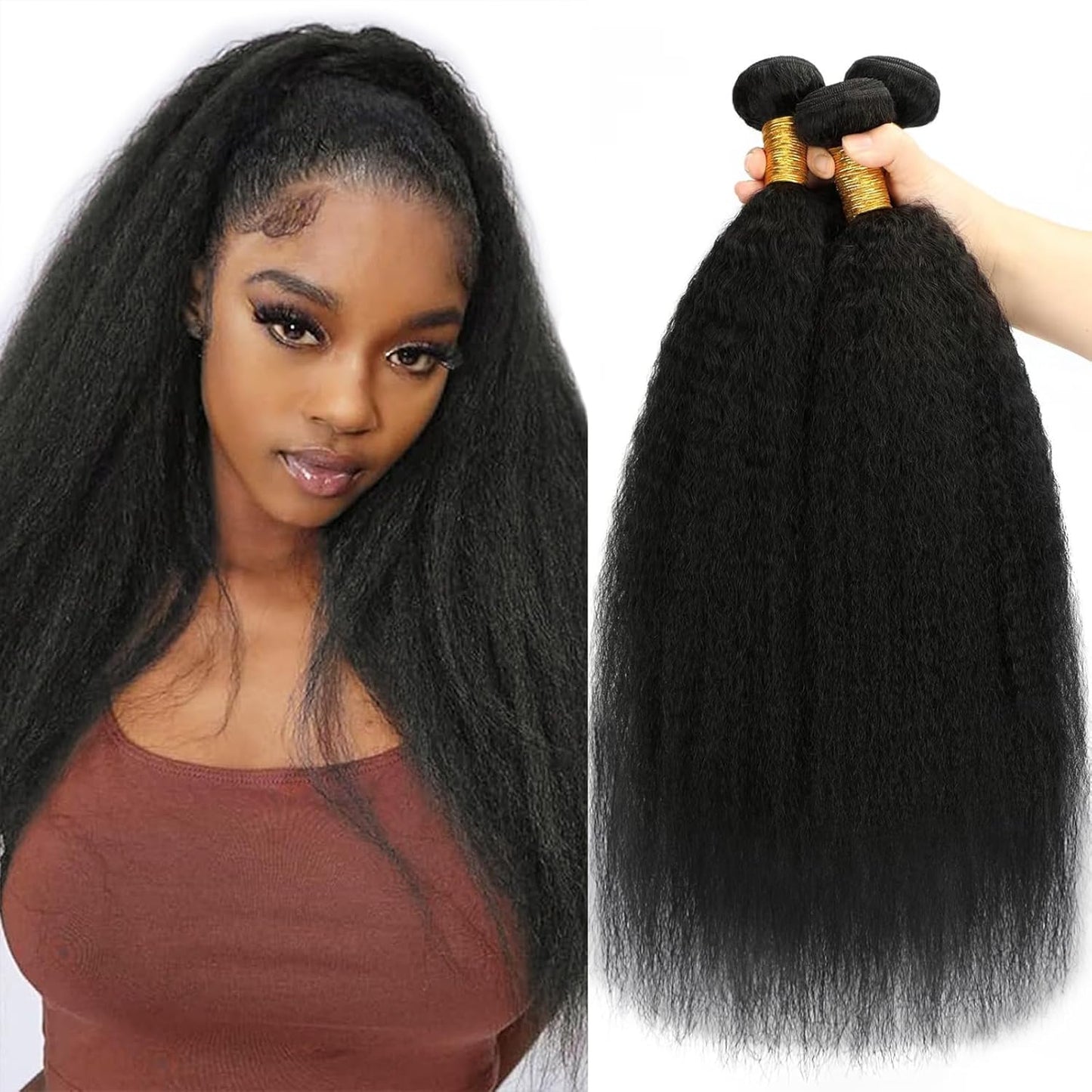 Kinky Straight Bundles Human Hair 14~28'' Straight Bundles Real Human Hair 100% Unprocessed Brazilian