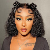 Deep Wave BOB Wig Human Hair 13x4 HD Curly BOB Lace Front Wigs Human Hair Pre Plucked Wear And Go Glueless Short Curly Frontal BOB Wigs For Black Women Wet And Wavy
