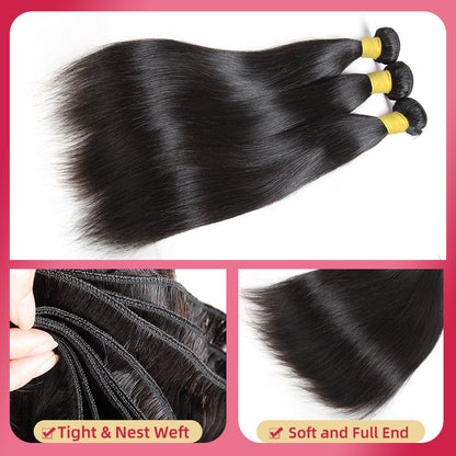 Human Hair Bundles Straight 12-28 Inch 100% Unprocessed Brazilian Virgin Hair Weave Silky Black Hair for Black Women