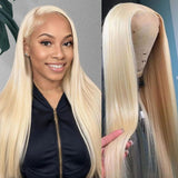 16~26 Inch 613 Lace Front Wig Human Hair 13X4 Blonde Straight HD Transparent Lace Frontal Wigs Human Hair Pre Plucked with Baby Hair 180% Density Blonde Glueless Wigs Human Hair