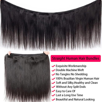 Human Hair Bundles Straight 12-28 Inch 100% Unprocessed Brazilian Virgin Hair Weave Silky Black Hair for Black Women