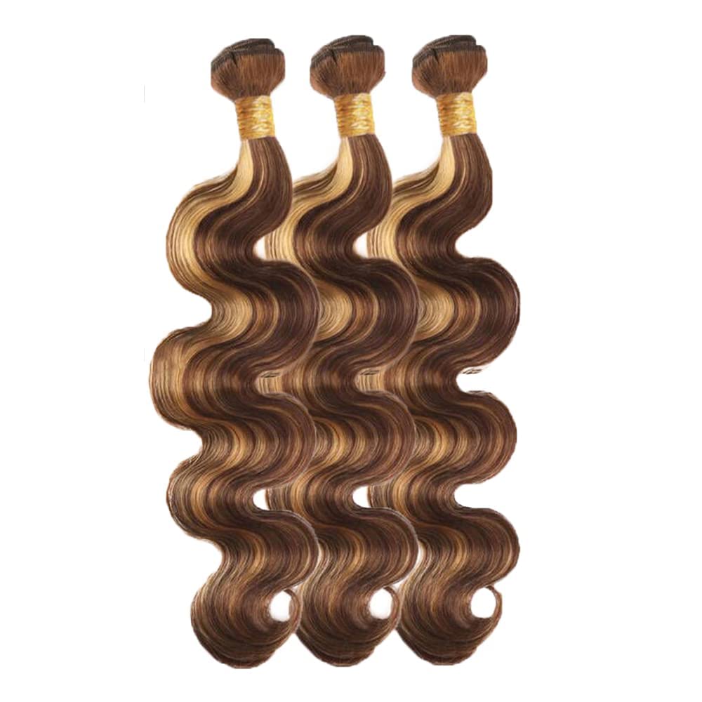 Ombre Highlight Body Wave Bundles Human Hair 12A Honey Blonde P4/27 Human Hair Body Wave 14~28 inch 100% Unprocessed Brazilian Virgin Hair Bouble Weft Natural Weave