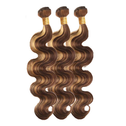 Ombre Highlight Body Wave Bundles Human Hair 12A Honey Blonde P4/27 Human Hair Body Wave 14~28 inch 100% Unprocessed Brazilian Virgin Hair Bouble Weft Natural Weave