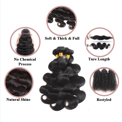 12A Human Hair Bundles Body Wave One Bundle 100% Unprocessed Brazilian Virgin Hair Bundles Double Weft Weave Body Wave Human Hair Natural Black Color