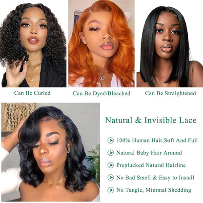 Bob Wig Human Hair 13x4 Frontal Lace Wig Body Wave HD Lace Front Wigs Human Hair Pre Plucked Glueless Bob Wigs for Women 6~16''