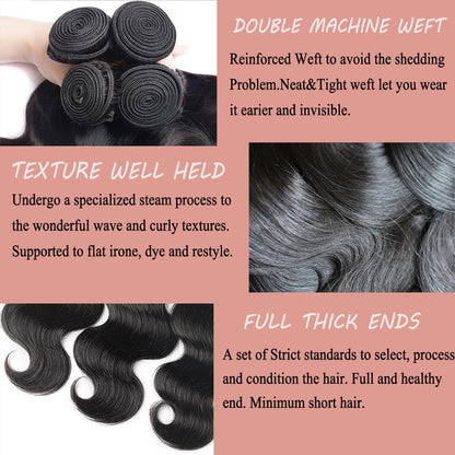 12A Human Hair Bundles Body Wave One Bundle 100% Unprocessed Brazilian Virgin Hair Bundles Double Weft Weave Body Wave Human Hair Natural Black Color