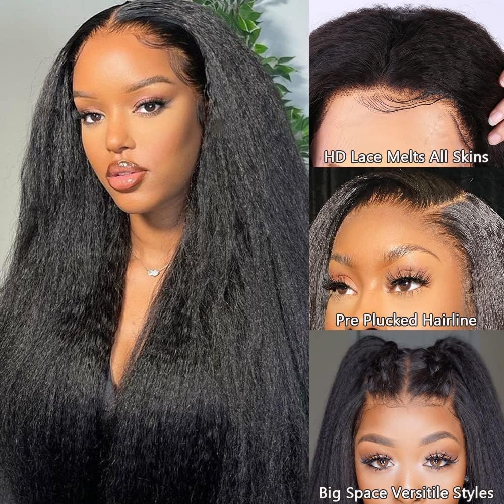 Kinky Straight Human Hair Wig For Black Women Natural Kinky Straight 13x4 Lace Front Wigs Human Hair Kinkycurly human hair wig 8~30''