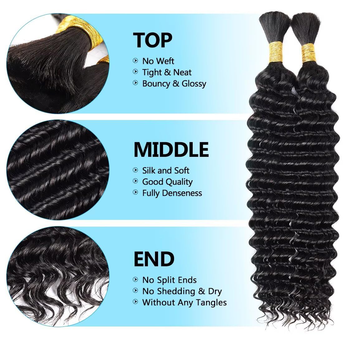 350 Dark Ginger 100% Human Braiding Hair for Boho Braids Braiding Knotless 12A Deep Wave Bulk Bohemian