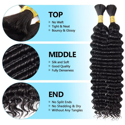 350 Dark Ginger 100% Human Braiding Hair for Boho Braids Braiding Knotless 12A Deep Wave Bulk Bohemian