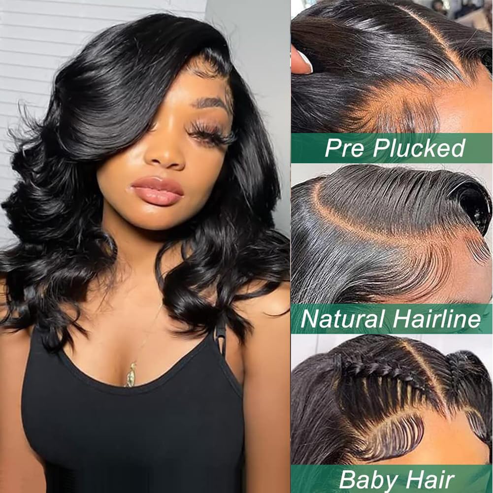 Bob Wig Human Hair 13x4 Frontal Lace Wig Body Wave HD Lace Front Wigs Human Hair Pre Plucked Glueless Bob Wigs for Women 6~16''