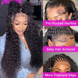 13x4 Kinky Curly Lace Front Wigs Human Hair Pre Plucked 180 Density Brazilian Wet And Wavy Human Hair Wigs Glueless Curly Lace Frontal Wig Natural Color