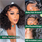 Curly BOB Wig Human Hair 200 Denaity 13x6 HD Lace Front Deep Wave Wigs for Black Women Glueless Wear and Go Pre Plucked Deep Wave Wet and Wavy Glueless Wigs Human Hair Natural Color 6~16 Inch