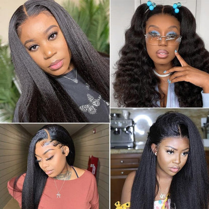 Kinky Straight Human Hair Wig For Black Women Natural Kinky Straight 13x4 Lace Front Wigs Human Hair Kinkycurly human hair wig 8~30''