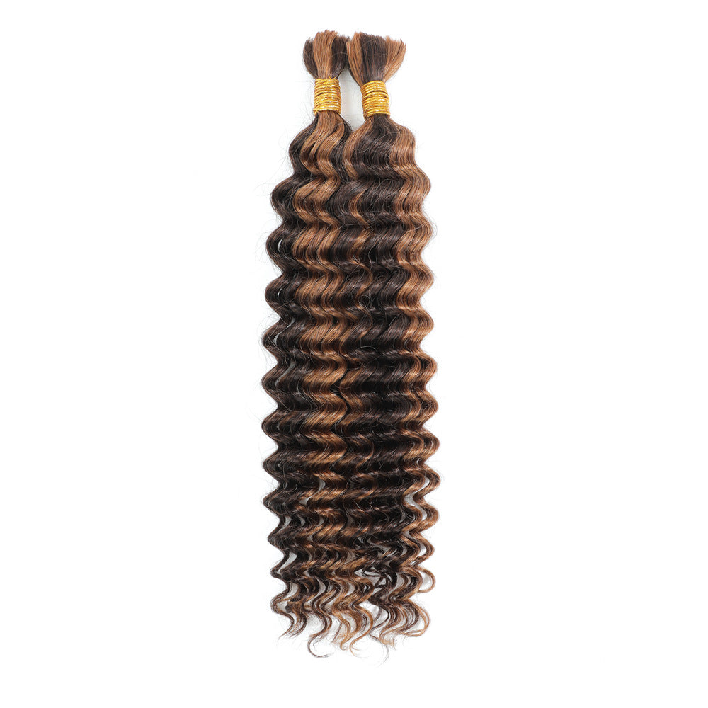 P4/30 Deep Wave Human Braiding Hair  Bulk Human Hair for Braiding No Weft Human Braiding Hair for Boho Braids Wet and Wavy 100% Brazilian Virgin Curly Hair