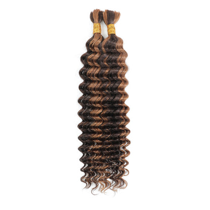 P4/30 Deep Wave Human Braiding Hair  Bulk Human Hair for Braiding No Weft Human Braiding Hair for Boho Braids Wet and Wavy 100% Brazilian Virgin Curly Hair