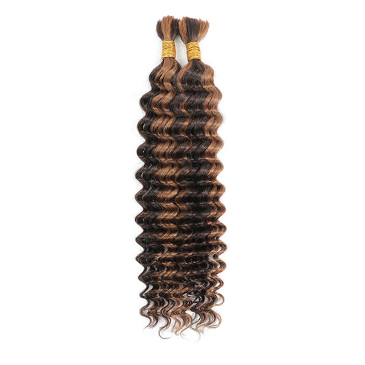 P4/30 Deep Wave Human Braiding Hair  Bulk Human Hair for Braiding No Weft Human Braiding Hair for Boho Braids Wet and Wavy 100% Brazilian Virgin Curly Hair