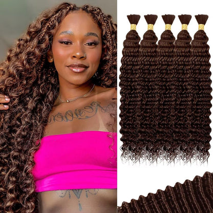 100% Chocolate Brown Human Braiding Hair for Boho Braids Braiding Knotless 12A Deep Wave Bulk Bohemian Color4