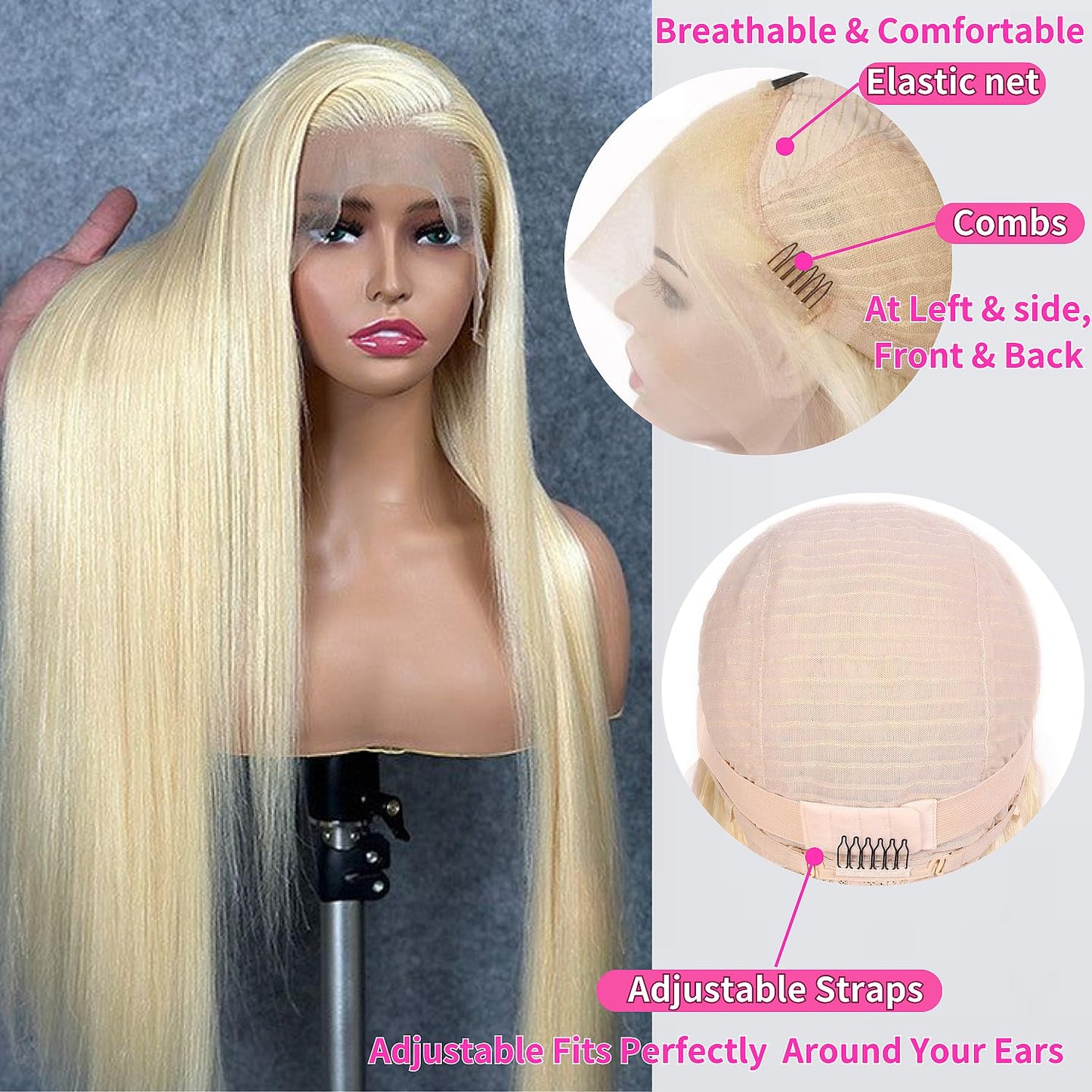 16~26 Inch 613 Lace Front Wig Human Hair 13X4 Blonde Straight HD Transparent Lace Frontal Wigs Human Hair Pre Plucked with Baby Hair 180% Density Blonde Glueless Wigs Human Hair
