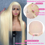 16~26 Inch 613 Lace Front Wig Human Hair 13X4 Blonde Straight HD Transparent Lace Frontal Wigs Human Hair Pre Plucked with Baby Hair 180% Density Blonde Glueless Wigs Human Hair