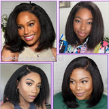 4C Kinky Edges Lace Front Bob Wig 6~16'' Short Kinky Straight Human Hair Wig Glueless Deep Side Parted Lace Bob Wig with Natural Hairline For Women