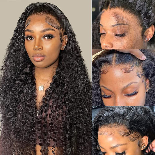 13x4 Kinky Curly Lace Front Wigs Human Hair Pre Plucked 180 Density Brazilian Wet And Wavy Human Hair Wigs Glueless Curly Lace Frontal Wig Natural Color