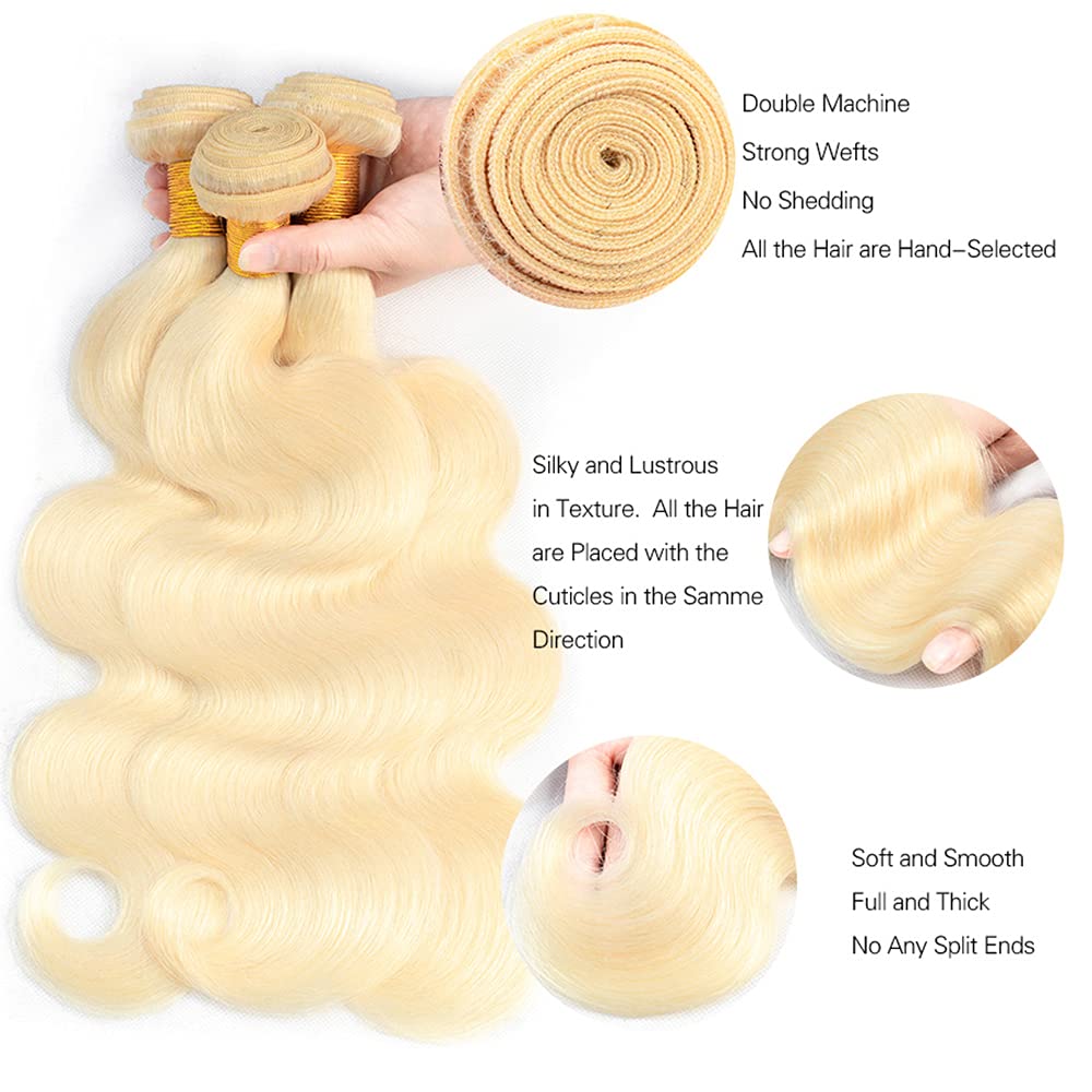 #613 Blonde Bundles Human Hair Body Wave Bundles 14~30 Inch Honey Blonde Body Wave Bundle Human Hair Extensions Unproceesed Virgin Hair 100 Gram Per Bundle