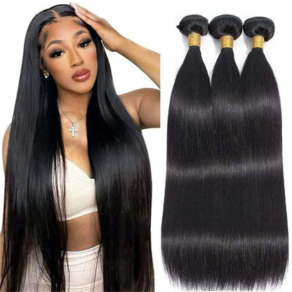 Human Hair Bundles Straight 12-28 Inch 100% Unprocessed Brazilian Virgin Hair Weave Silky Black Hair for Black Women