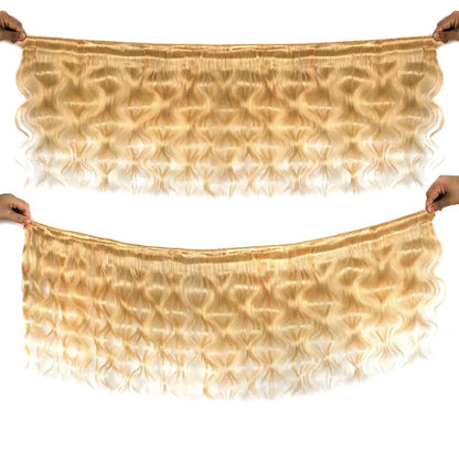 Honey Blonde Bundles Human Hair Brazilian #27 Colored Body Wave Bundles 12A Grade 100% Unprocessed Hair Weft(14~28 Inch)