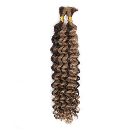 100% Human Braiding Hair for Boho Braids Braiding Knotless 12A Deep Wave Bulk Bohemian P4/27