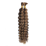 100% Human Braiding Hair for Boho Braids Braiding Knotless 12A Deep Wave Bulk Bohemian P4/27
