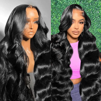 13x6 Lace Front Wigs Human Hair Pre Plucked 200% Density Body Wave HD Lace Front Wigs Human Hair Transparent Frontal Glueless Wigs Virgin Human Hair for Women Natural Black
