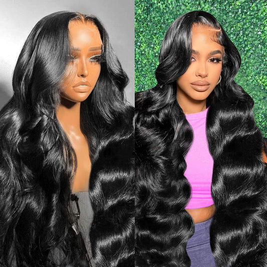 13x6 Lace Front Wigs Human Hair Pre Plucked 200% Density Body Wave HD Lace Front Wigs Human Hair Transparent Frontal Glueless Wigs Virgin Human Hair for Women Natural Black