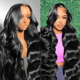 13x6 Lace Front Wigs Human Hair Pre Plucked 200% Density Body Wave HD Lace Front Wigs Human Hair Transparent Frontal Glueless Wigs Virgin Human Hair for Women Natural Black