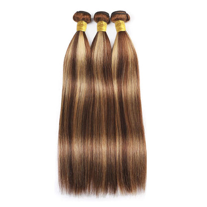 P4/27 Highlight Straight Bundle Brown And Honey Blonde Human Hair Brazilian Unprocessed Virgin Hair Extensions For Women Piano Color 14~28 Inch