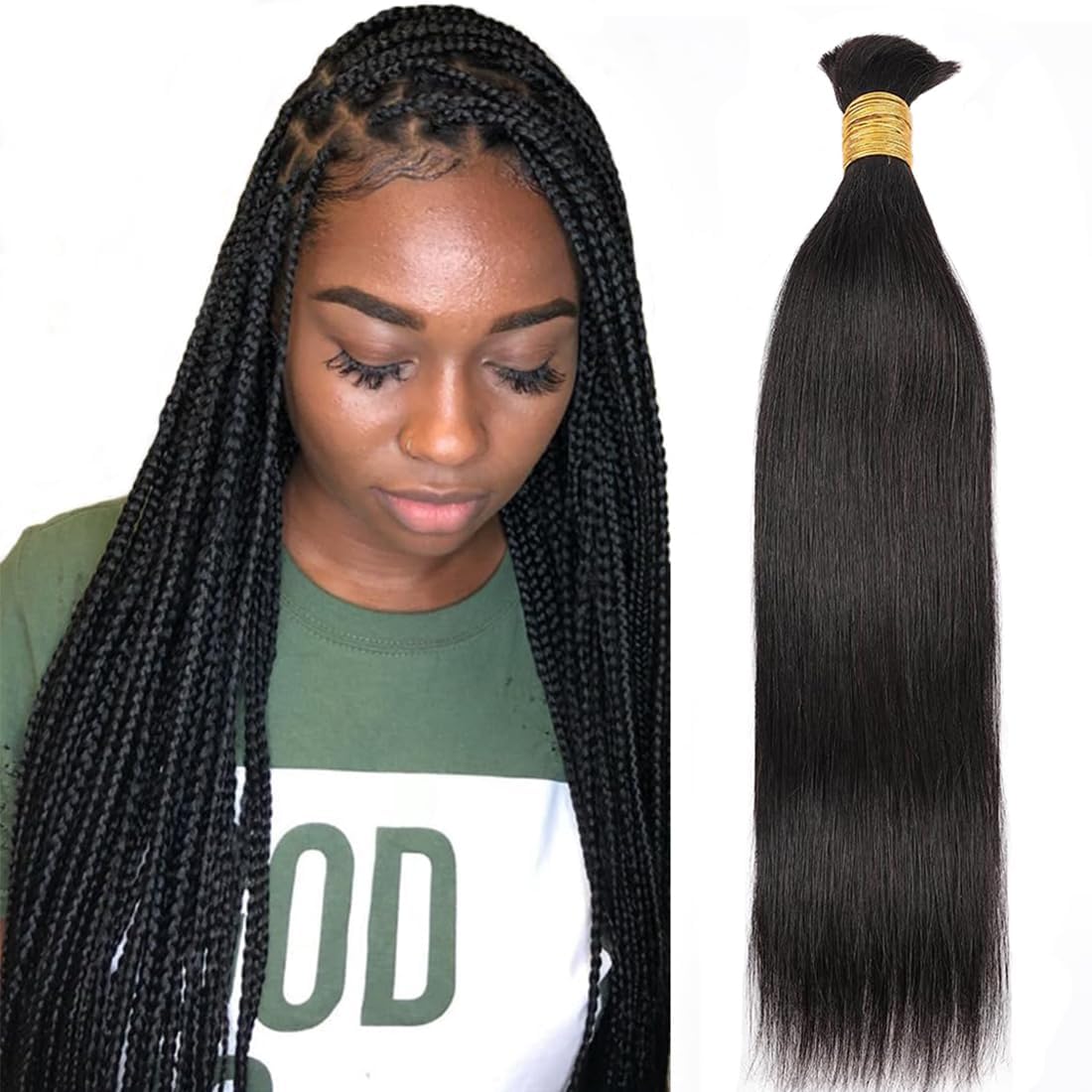 Human Braiding Hair for Boho Braids 16~26'' Straight Bulk Human Hair Extensions for Braiding No Weft Brazilian Virgin Human Hair