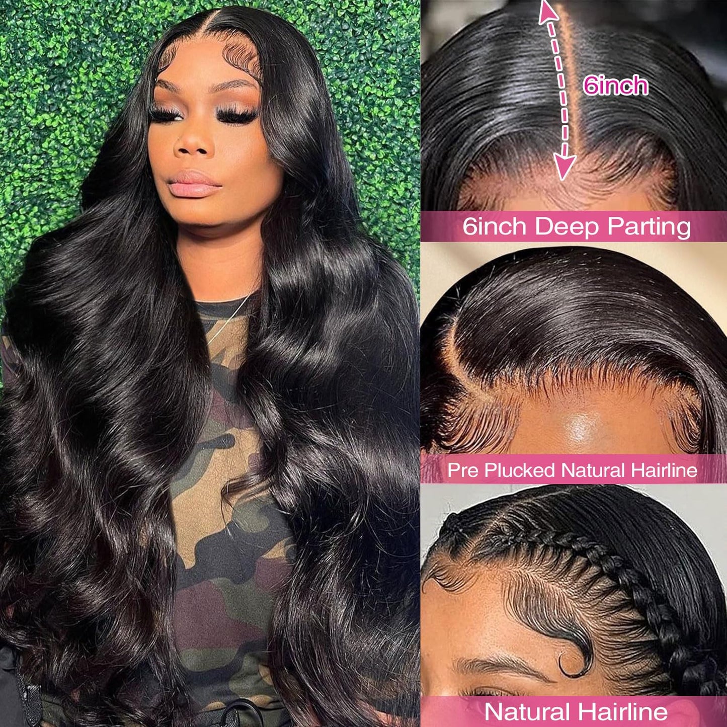 13x6 Lace Front Wigs Human Hair Pre Plucked 200% Density Body Wave HD Lace Front Wigs Human Hair Transparent Frontal Glueless Wigs Virgin Human Hair for Women Natural Black