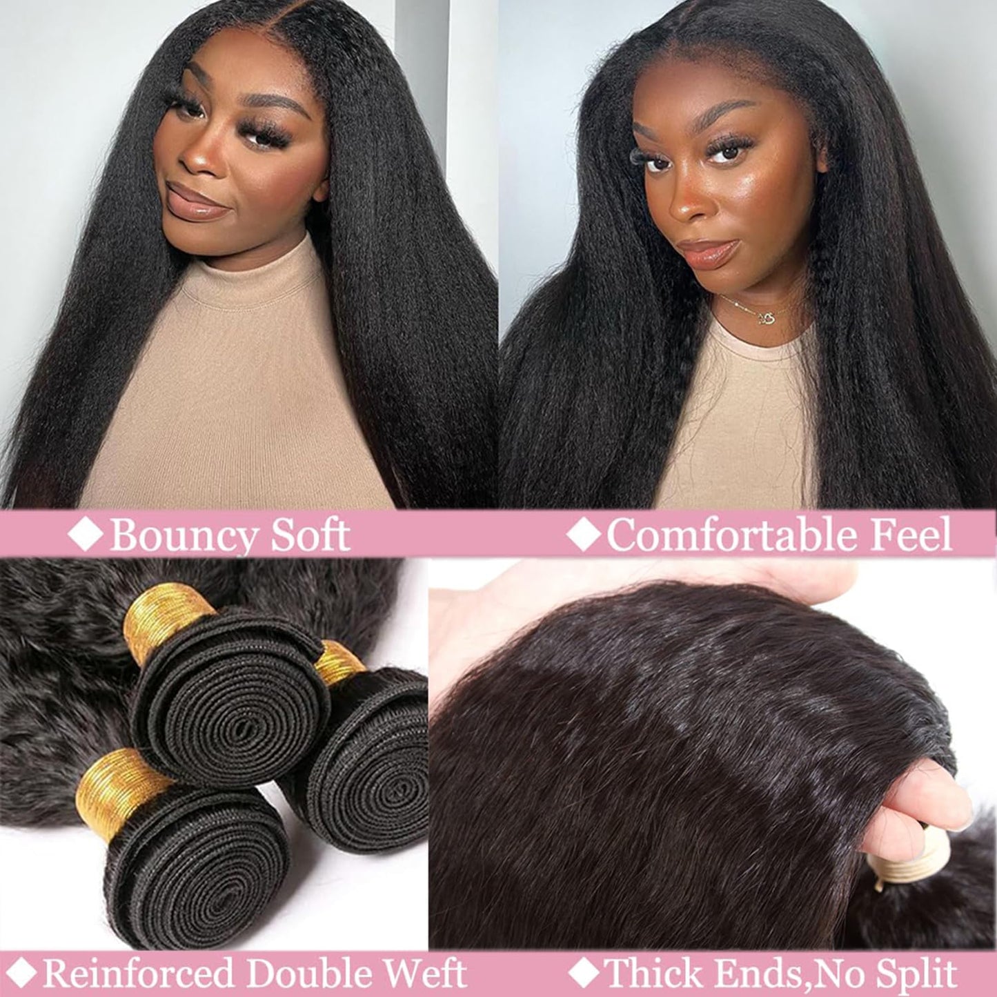 Kinky Straight Bundles Human Hair 14~28'' Straight Bundles Real Human Hair 100% Unprocessed Brazilian