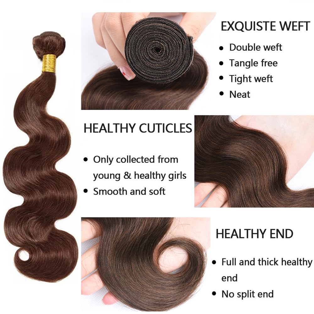 Brown Human Hair Bundles Body Wave Brown Bundles Human Hair 12A 100% Unprocessed Brazilian Virgin Hair Chocolate Color Body Wave Color 4#